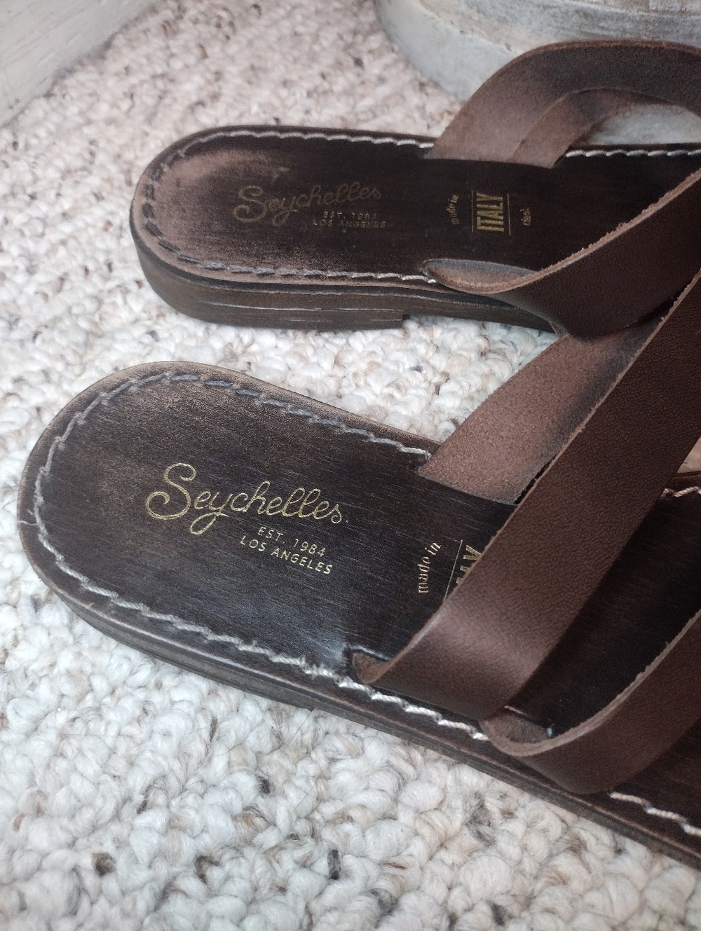 Seychelles "So Precious" Boho Dark Brown Strappy Leather Slide Sandals - Picture 3 of 5